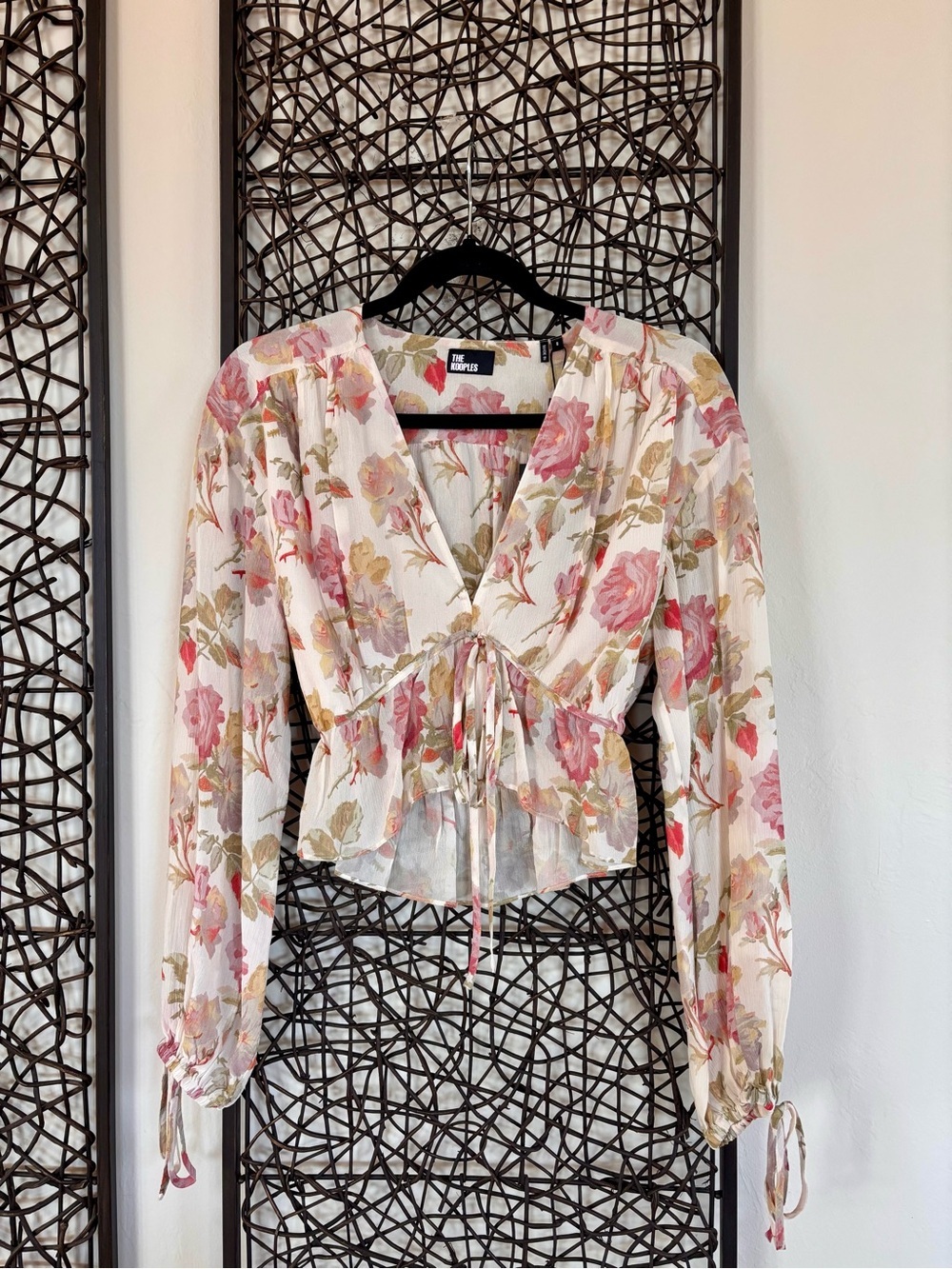 THE KOOPLES English Roses Floral Sheer Tie Front Silk Blouse NWT French Luxury - Picture 4 of 13